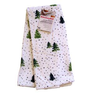 KitchenAid 2 Pc Kitchen Towel Set Evergreens Firs Christmas Winter Cotton NIP